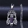 Bohemia Tree of Life Stainless Steel Purple Crystal Necklace Wmen Silver Color Necklace Charm Vacation bijuteria N4334S04