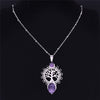 Bohemia Tree of Life Stainless Steel Purple Crystal Necklace Wmen Silver Color Necklace Charm Vacation bijuteria N4334S04