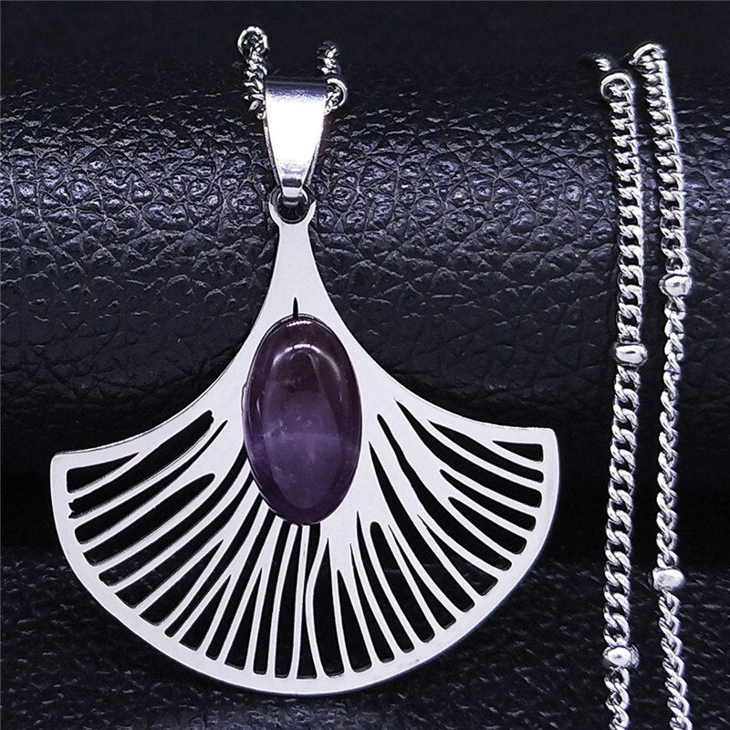Bohemia Tree of Life Stainless Steel Purple Crystal Necklace Wmen Silver Color Necklace Charm Vacation bijuteria N4334S04