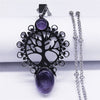 Bohemia Tree of Life Stainless Steel Purple Crystal Necklace Wmen Silver Color Necklace Charm Vacation bijuteria N4334S04