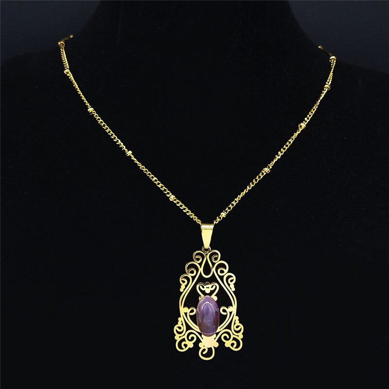 Bohemia Tree of Life Stainless Steel Purple Crystal Necklace Wmen Silver Color Necklace Charm Vacation bijuteria N4334S04