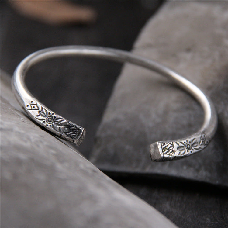 Bohemia Vintage Handmade Bangle For Lady S925 pure silver pattern solid hand bracelets Thai silver bracelet for women