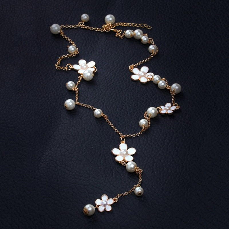 Bohemia Women Long Sweater Chain Simulated Pearl Vintage Ethnic Pearl Pendant Necklace Jewelry Gift For Women Girl Wedding