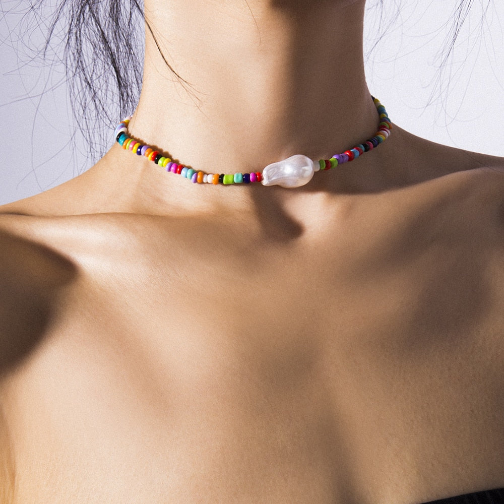 Bohemia handmade rainbow beads candy shell personality multi-layer satellite Necklace women's  jewelry necklace