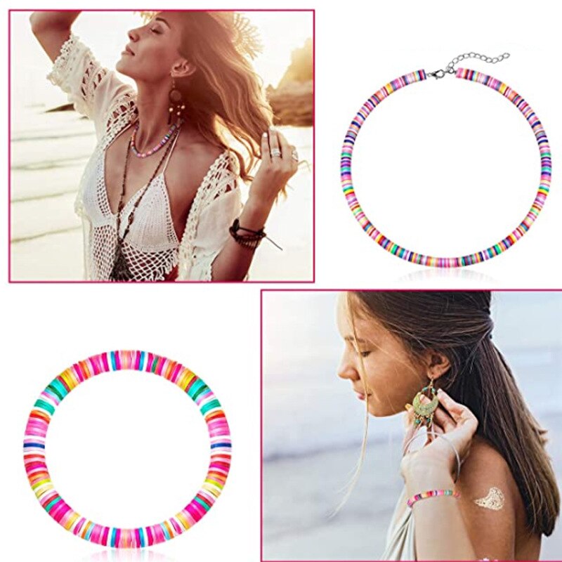 Bohemian 2022 6mm Soft Pottery Choker Necklace For Women men Ethnic Adjustable Colorful Clay Collar Necklace Gift