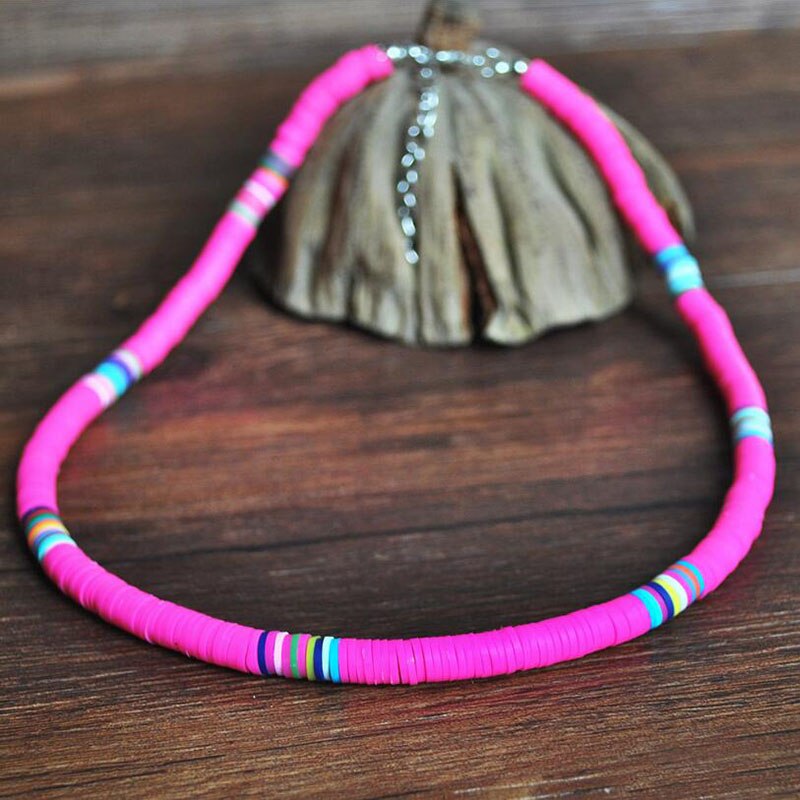 Bohemian 6mm Clay Soft Pottery Choker Colorful Beads Necklace Women Jewelry Gift Adjustable Clay Collar Necklace Beach Jewelry