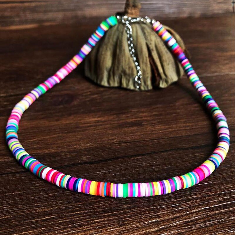 Bohemian 6mm Clay Soft Pottery Choker Colorful Beads Necklace Women Jewelry Gift Adjustable Clay Collar Necklace Beach Jewelry