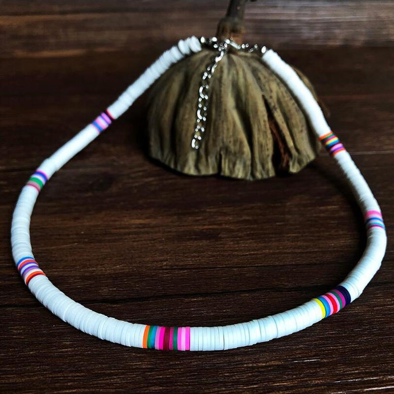 Bohemian 6mm Clay Soft Pottery Choker Colorful Beads Necklace Women Jewelry Gift Adjustable Clay Collar Necklace Beach Jewelry