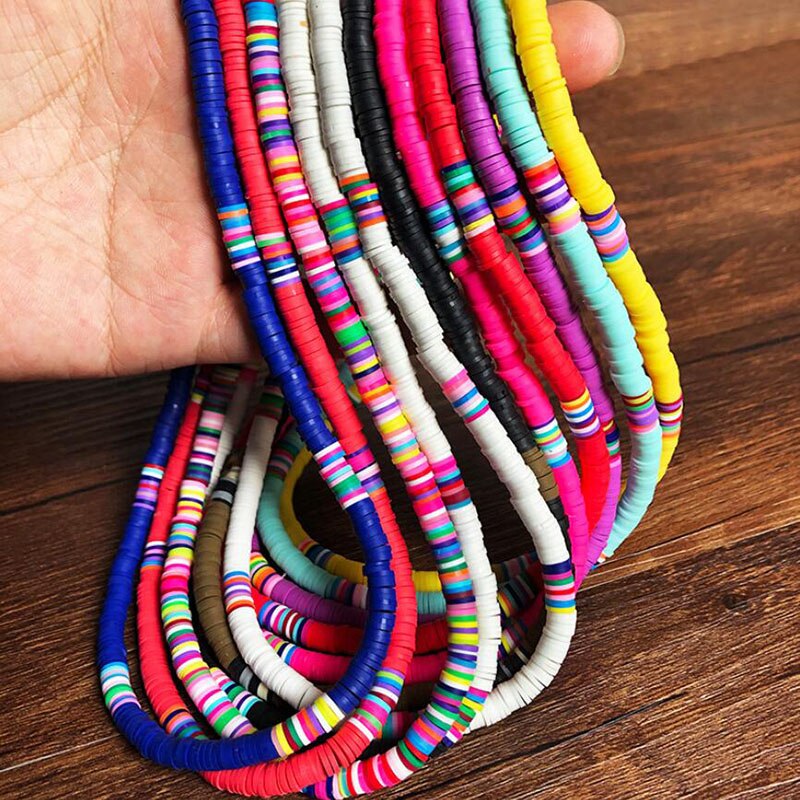 Bohemian 6mm Clay Soft Pottery Choker Colorful Beads Necklace Women Jewelry Gift Adjustable Clay Collar Necklace Beach Jewelry