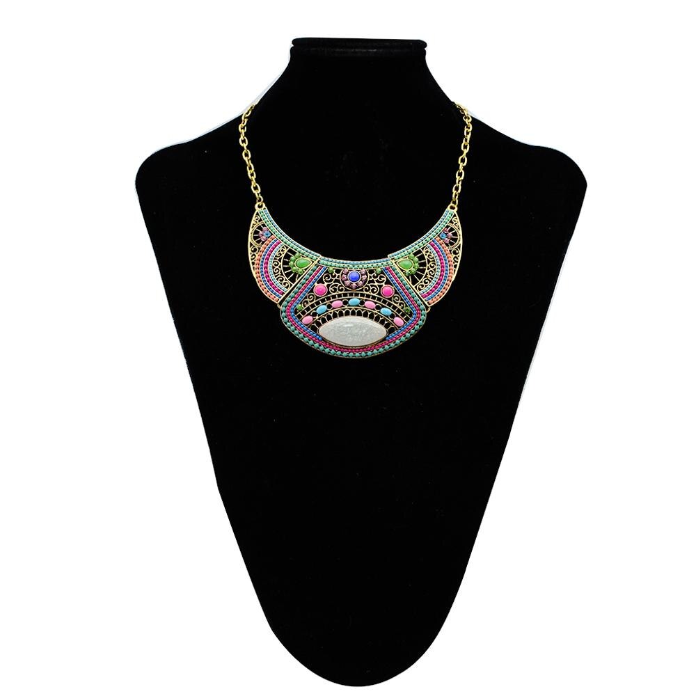 Bohemian Alloy Colorful Necklace Retro Personality Exaggerated Sweater Chain Wild Half Crescent Pendant.