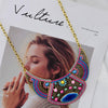 Bohemian Alloy Colorful Necklace Retro Personality Exaggerated Sweater Chain Wild Half Crescent Pendant.