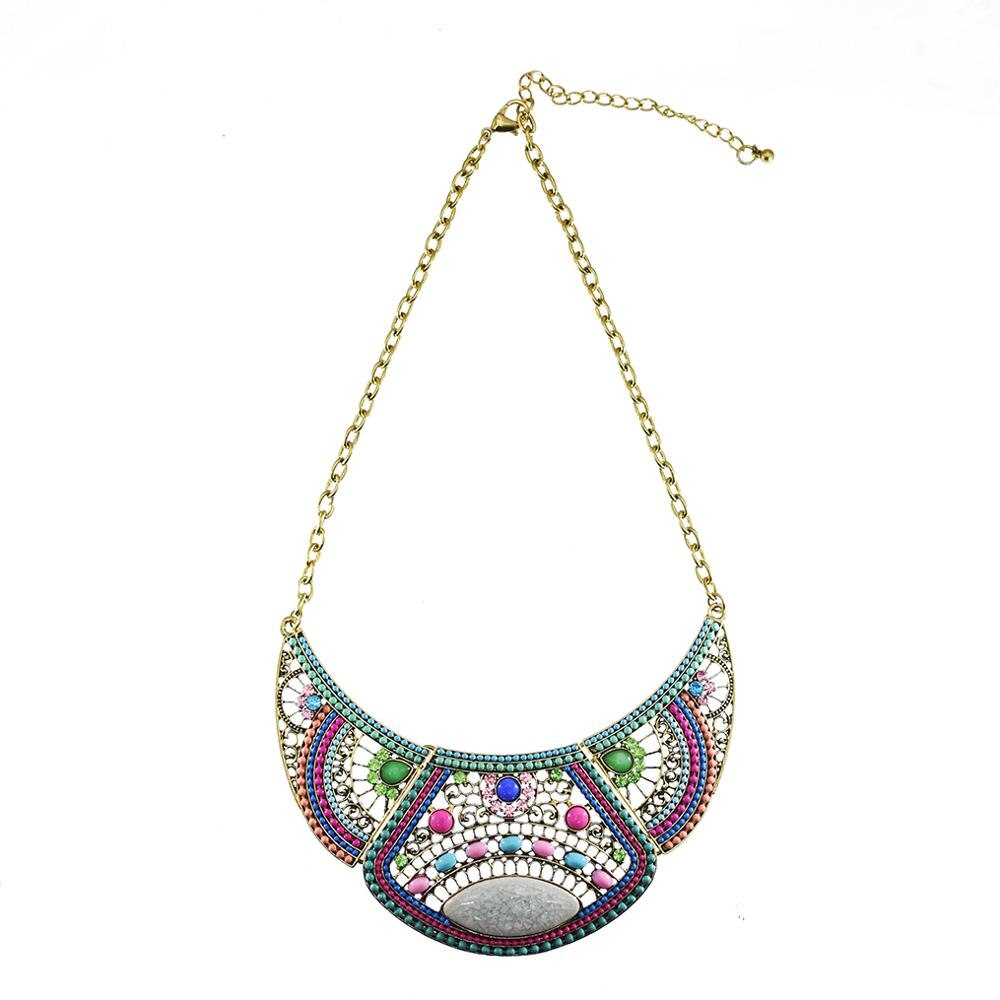 Bohemian Alloy Colorful Necklace Retro Personality Exaggerated Sweater Chain Wild Half Crescent Pendant.