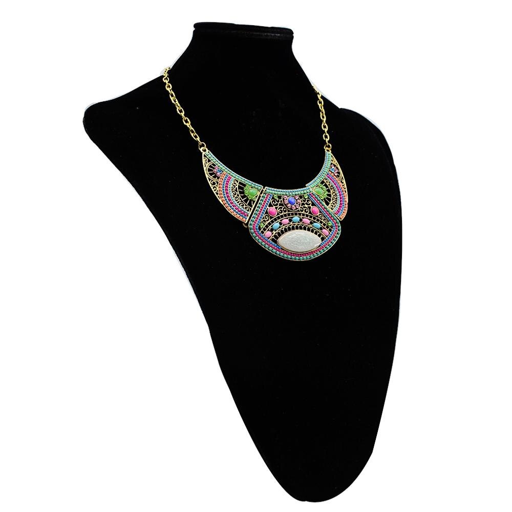 Bohemian Alloy Colorful Necklace Retro Personality Exaggerated Sweater Chain Wild Half Crescent Pendant.