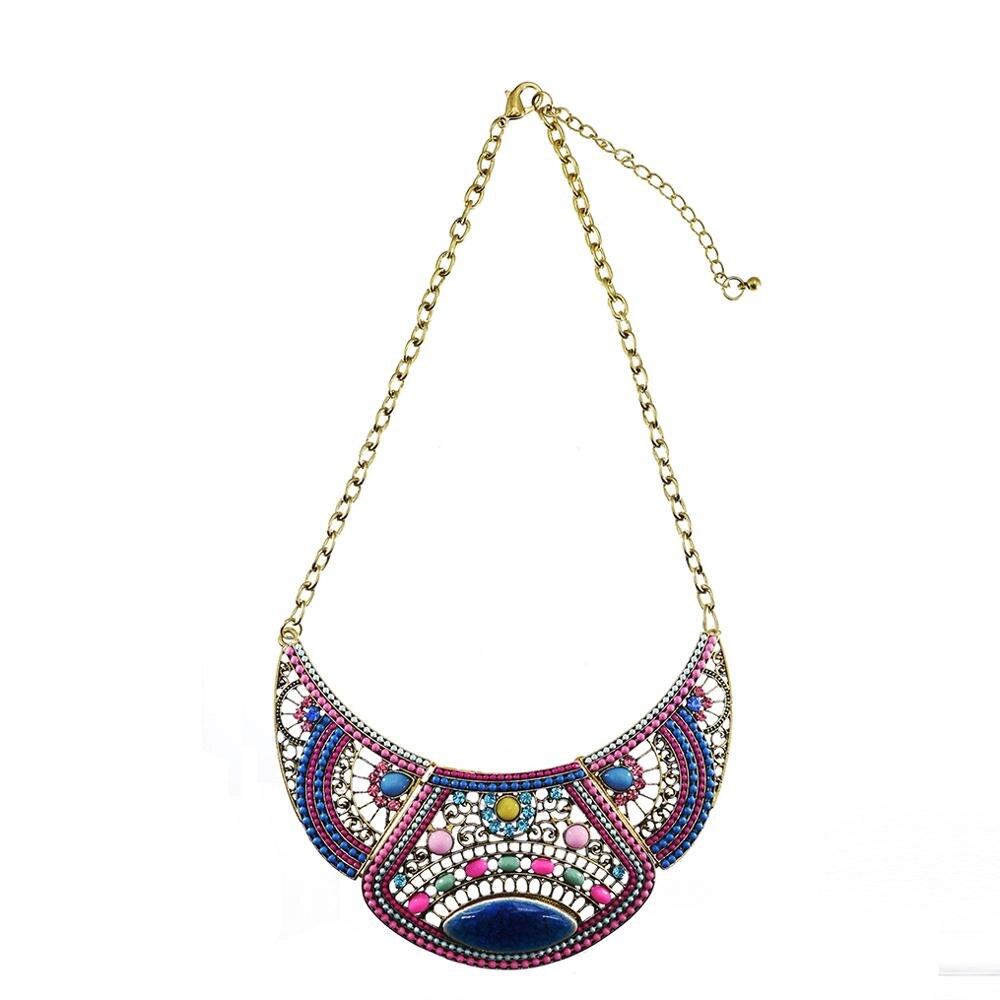 Bohemian Alloy Colorful Necklace Retro Personality Exaggerated Sweater Chain Wild Half Crescent Pendant.