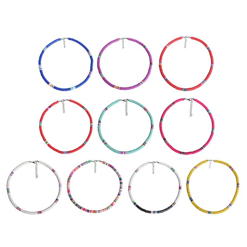 Bohemian Beach Colorful Clay Beaded Choker Boho Rainbow Polymer Clay Necklace Jewelry for Women Girls Adjustable