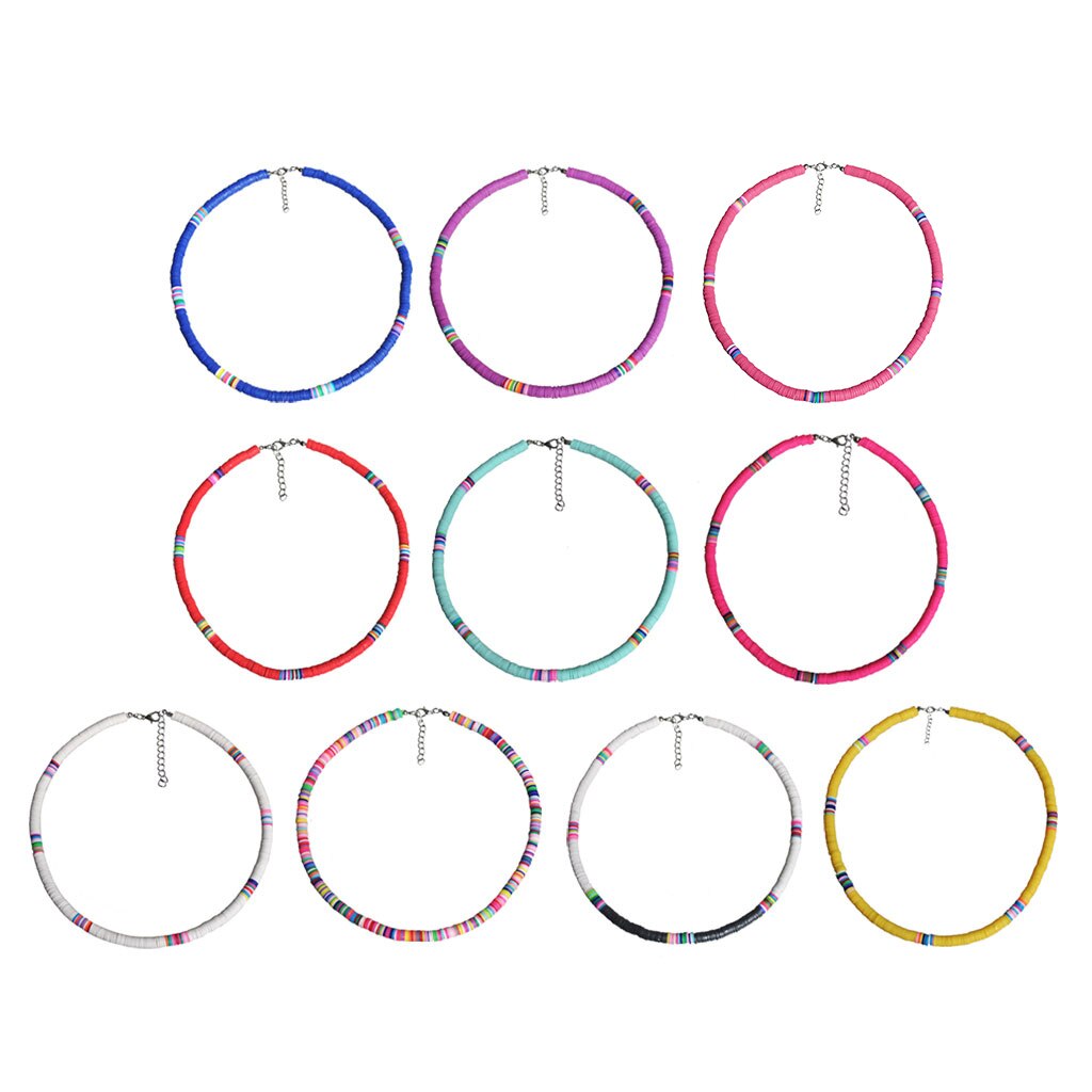 Bohemian Beach Colorful Clay Beaded Choker Boho Rainbow Polymer Clay Necklace Jewelry for Women Girls Adjustable