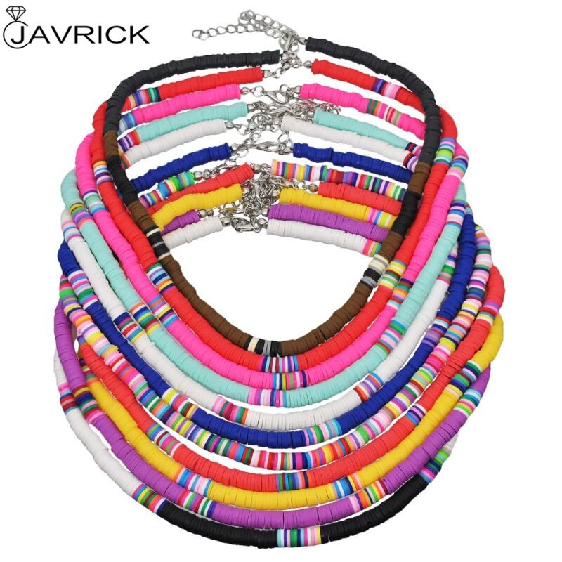 Bohemian Beach Colorful Clay Beaded Choker Boho Rainbow Polymer Clay Necklace Jewelry for Women Girls Adjustable