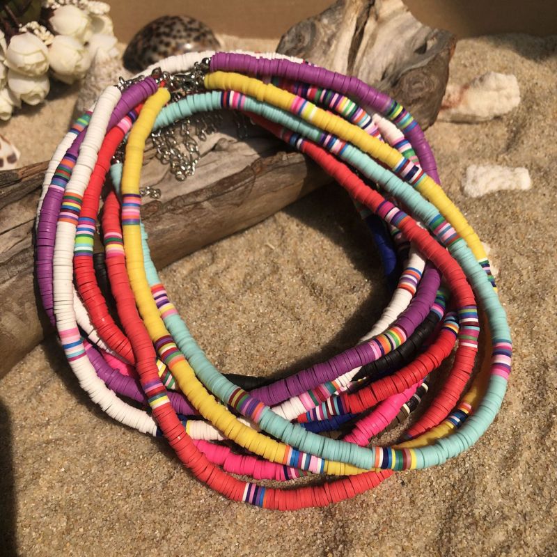 Bohemian Beach Colorful Clay Beaded Choker Boho Rainbow Polymer Clay Necklace