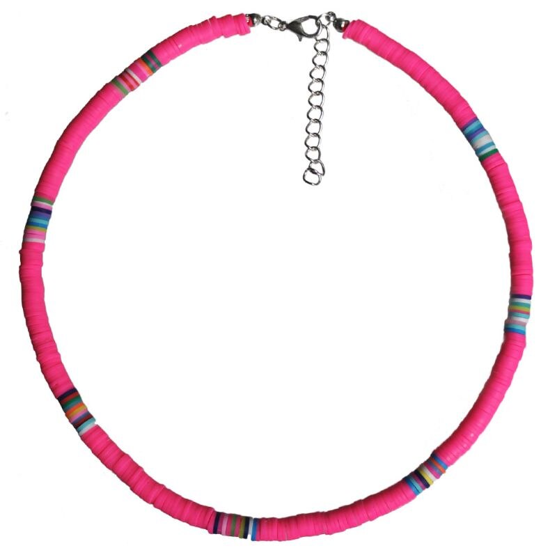 Bohemian Beach Colorful Clay Beaded Choker Boho Rainbow Polymer Clay handmade Necklace bright and vibrant colors