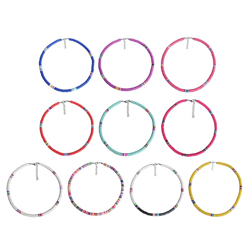 Bohemian Beach Colorful Clay Beaded Choker Boho Rainbow Polymer Clay handmade Necklace bright and vibrant colors