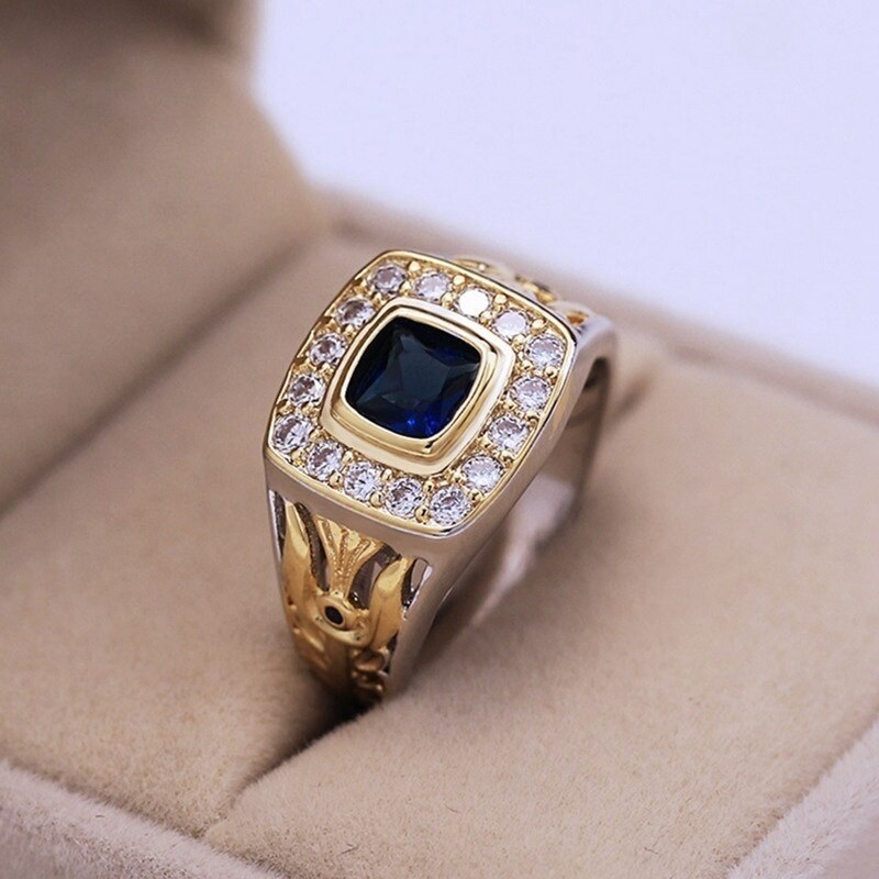 Bohemian Blue Crystal Inlaid Flower Decoration Ring Women's Ring Austrian Rhinestone Inlaid Ring Accessories Party Jewelry