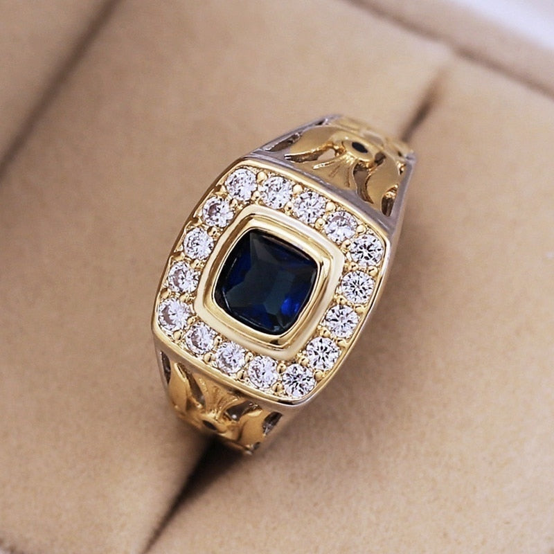 Bohemian Blue Crystal Inlaid Flower Decoration Ring Women's Ring Austrian Rhinestone Inlaid Ring Accessories Party Jewelry
