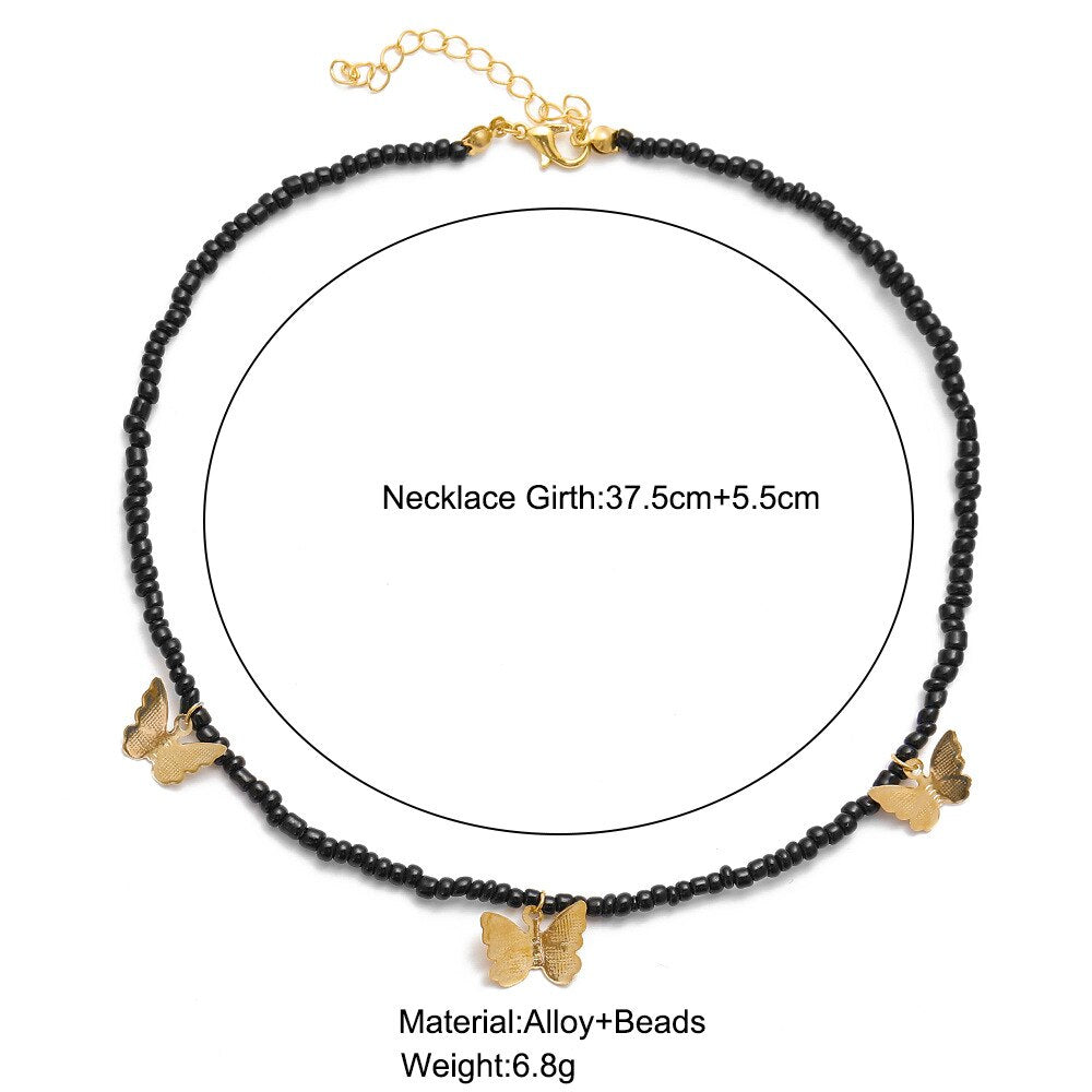 Bohemian Butterfly Choker Necklace For Women Gold Color Black White Resin Bead Necklace Boho Beach Jewelry Party Gift Collares