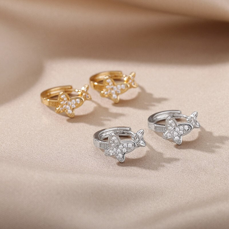 Bohemian Butterfly Hoop Earrings for Women Stainless Steel Gold Color Zircon Earrings 2023 Trend Jewelry pendientes mujer