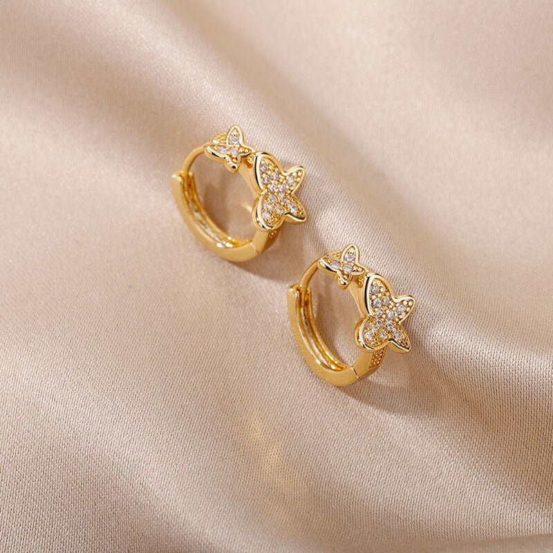 Bohemian Butterfly Hoop Earrings for Women Stainless Steel Gold Color Zircon Earrings 2023 Trend Jewelry pendientes mujer