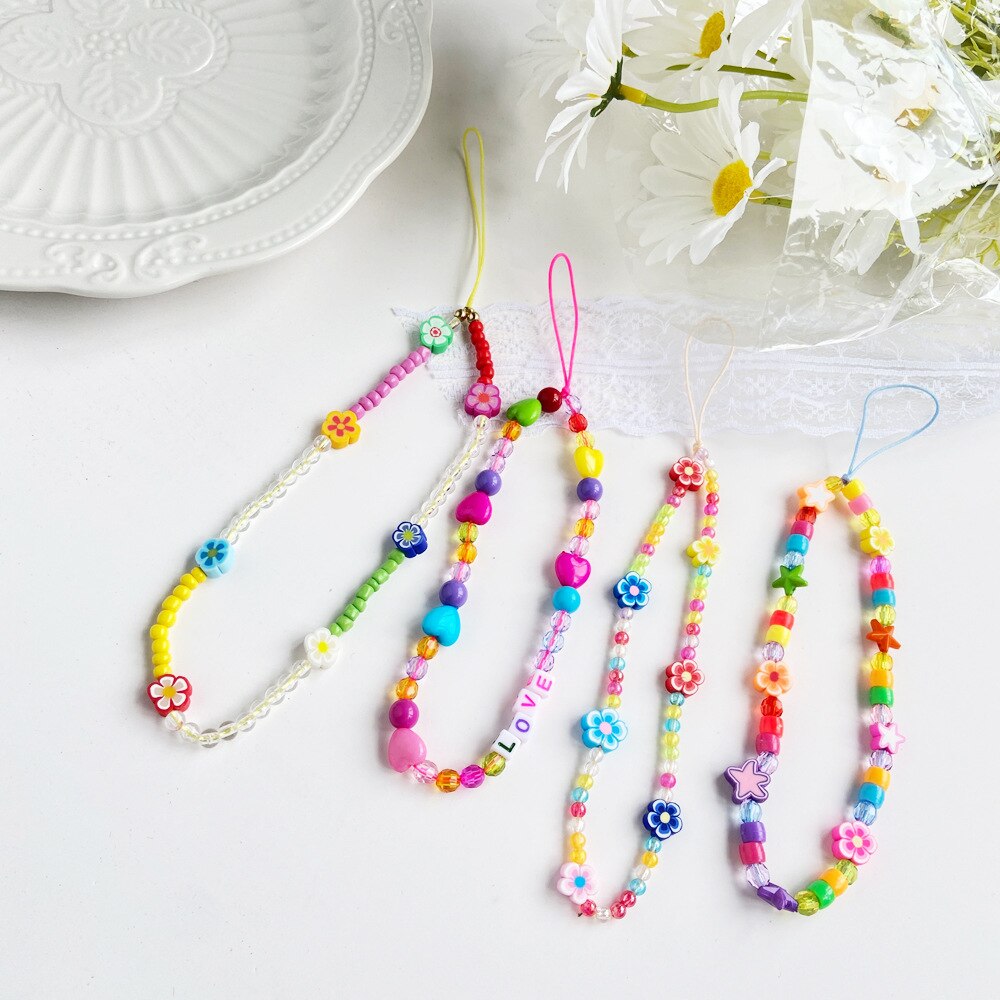 Bohemian Colored Soft Clay Necklace for Phone Lanyard Fruit Flower Heart Beaded Chain Necklaces for Women  Jewelry