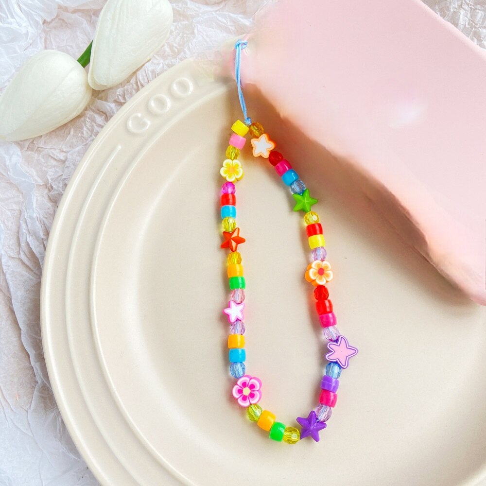 Bohemian Colored Soft Clay Necklace for Phone Lanyard Fruit Flower Heart Beaded Chain Necklaces for Women  Jewelry
