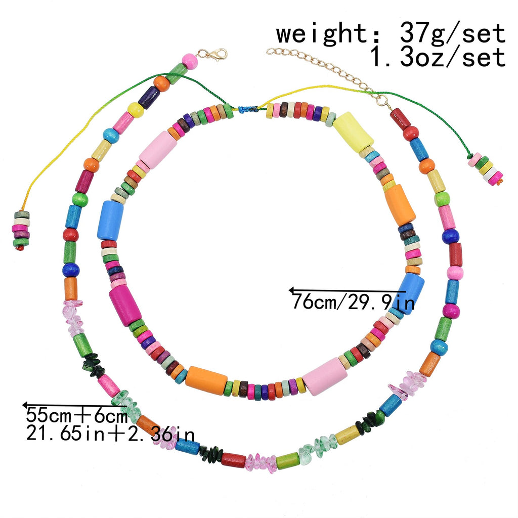 Bohemian Colored Wooden Irregular Geometry Beaded Necklace African Indigenous Ethnic Tribe Retro Ladies Double Necklace Jewelry