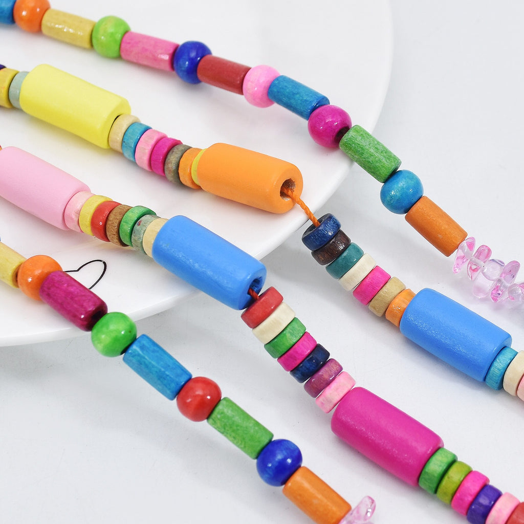 Bohemian Colored Wooden Irregular Geometry Beaded Necklace African Indigenous Ethnic Tribe Retro Ladies Double Necklace Jewelry