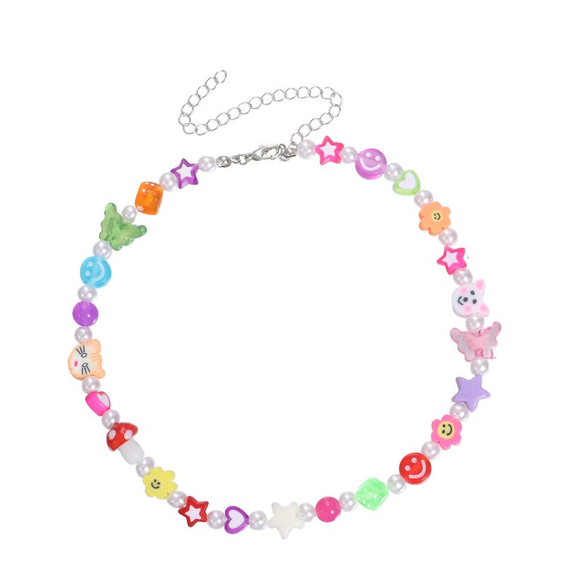 Bohemian Colorful Acrylic Heart Butterfly Bead Pearl Choker Chain Necklace for Women Girl Wedding Party Jewelry Gift