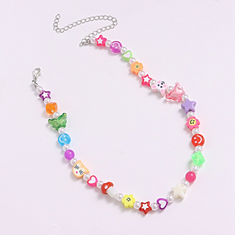 Bohemian Colorful Acrylic Heart Butterfly Bead Pearl Choker Chain Necklace for Women Girl Wedding Party Jewelry Gift