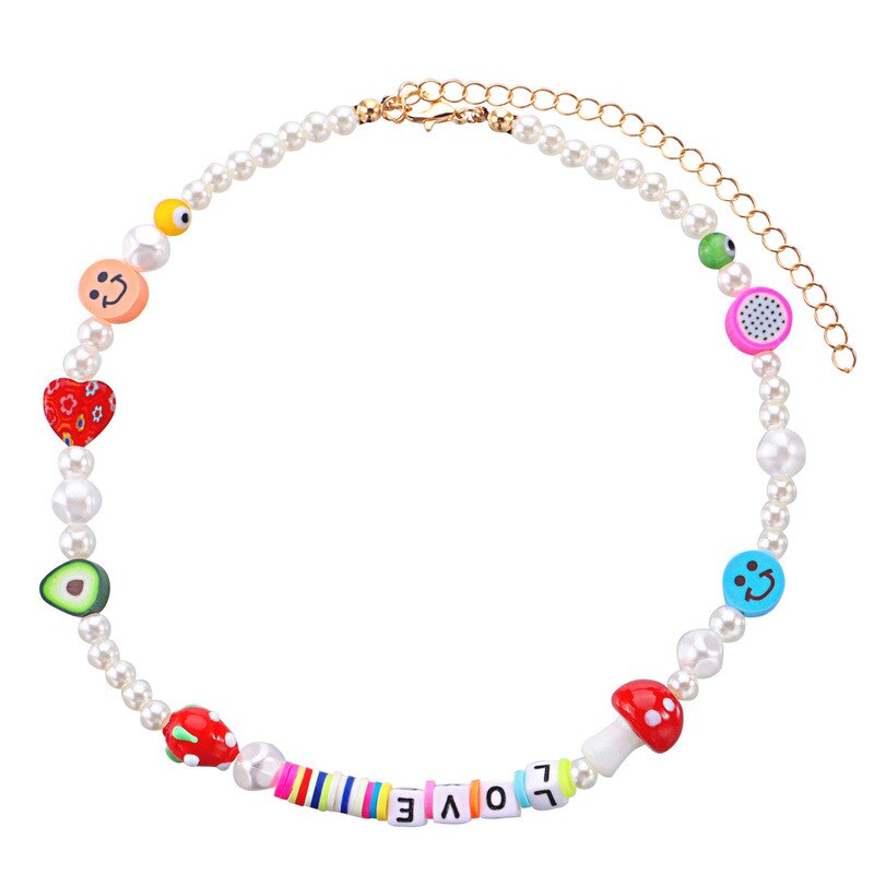 Bohemian Colorful Acrylic Soft Clay Bead Pearl Fruit Choker Pendant Chain Necklace for Women Wedding Party Jewelry Gift