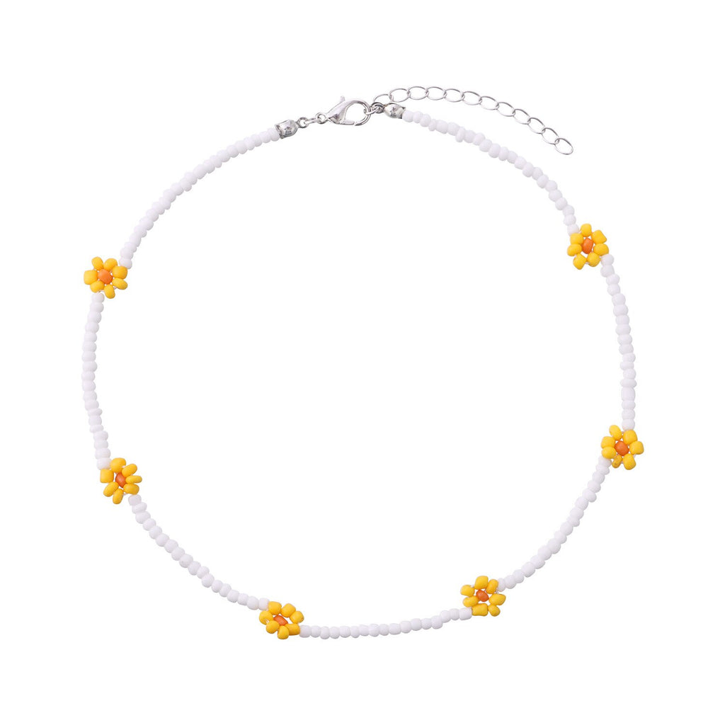 Bohemian Colorful Beaded Chain white daisy Necklace Cute Daisy Flower Choker Collar Women Choker Necklace Summer Beach Jewelry
