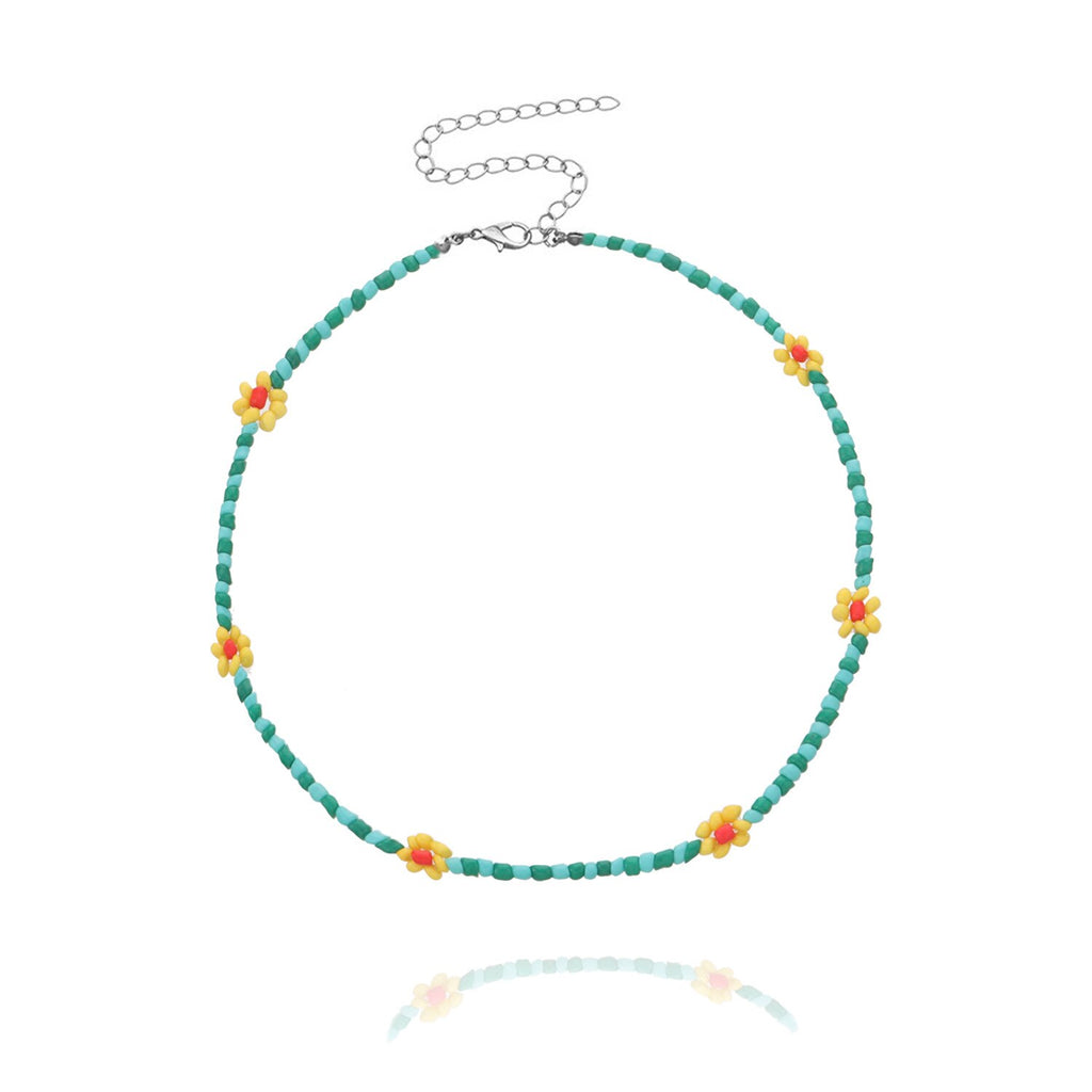 Bohemian Colorful Beaded Chain white daisy Necklace Cute Daisy Flower Choker Collar Women Choker Necklace Summer Beach Jewelry