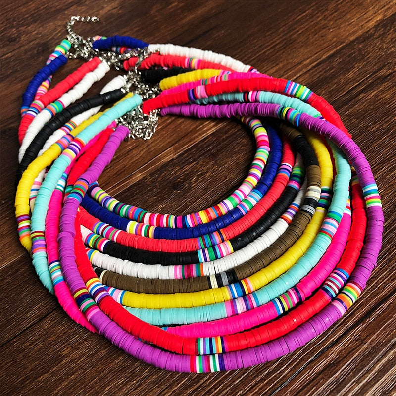 Bohemian Colorful Clay Choker Necklace For Women Girls Boho Rainbow Polymer Clay Beads Adjustable Collar Femme Jewelry 2021