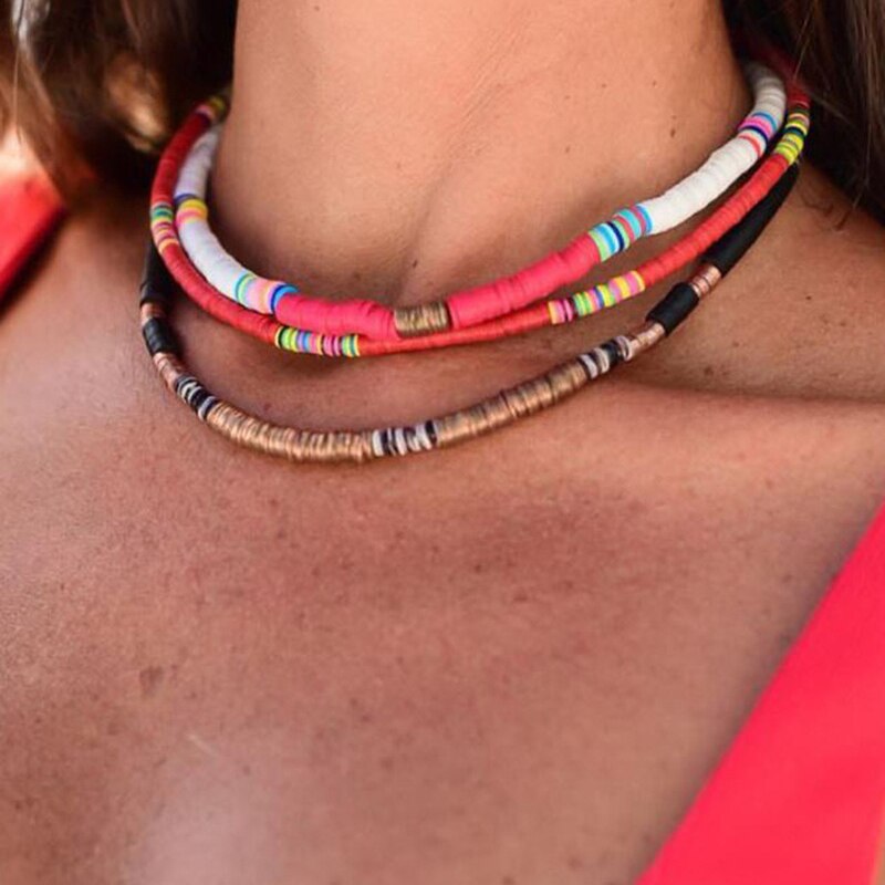 Bohemian Colorful Clay Choker Necklace For Women Girls Boho Rainbow Polymer Clay Beads Adjustable Collar Femme Jewelry 2021