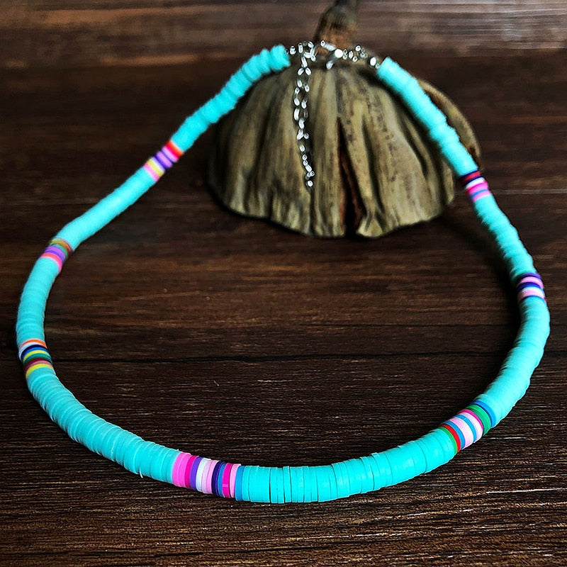 Bohemian Colorful Clay Choker Necklace For Women Girls Boho Rainbow Polymer Clay Beads Adjustable Collar Femme Jewelry 2021
