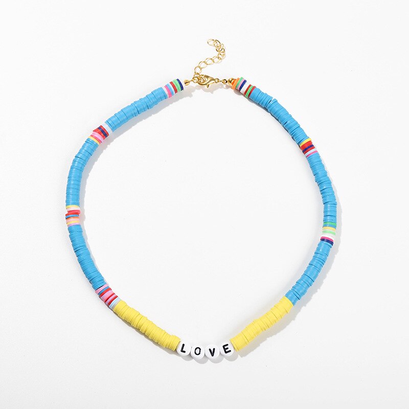 Bohemian Colorful DIY Letter Polymer Clay Necklace Charm Handmade Love Beaded Necklace Summer Beach Jewelry Accessories