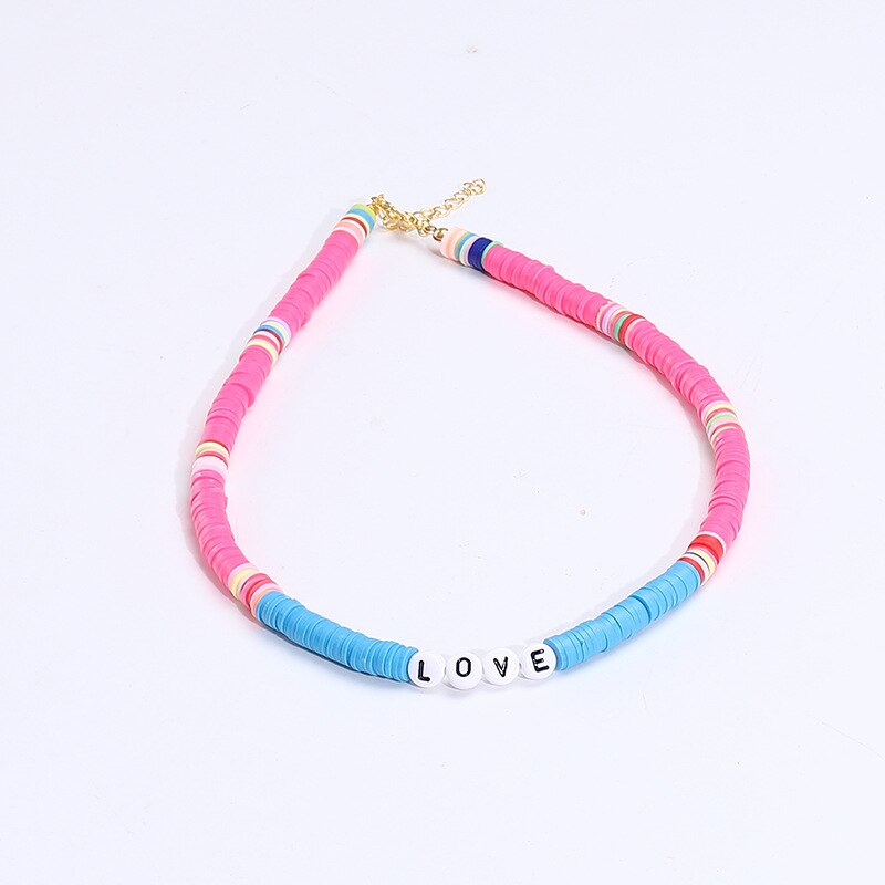 Bohemian Colorful DIY Letter Polymer Clay Necklace Charm Handmade Love Beaded Necklace Summer Beach Jewelry Accessories