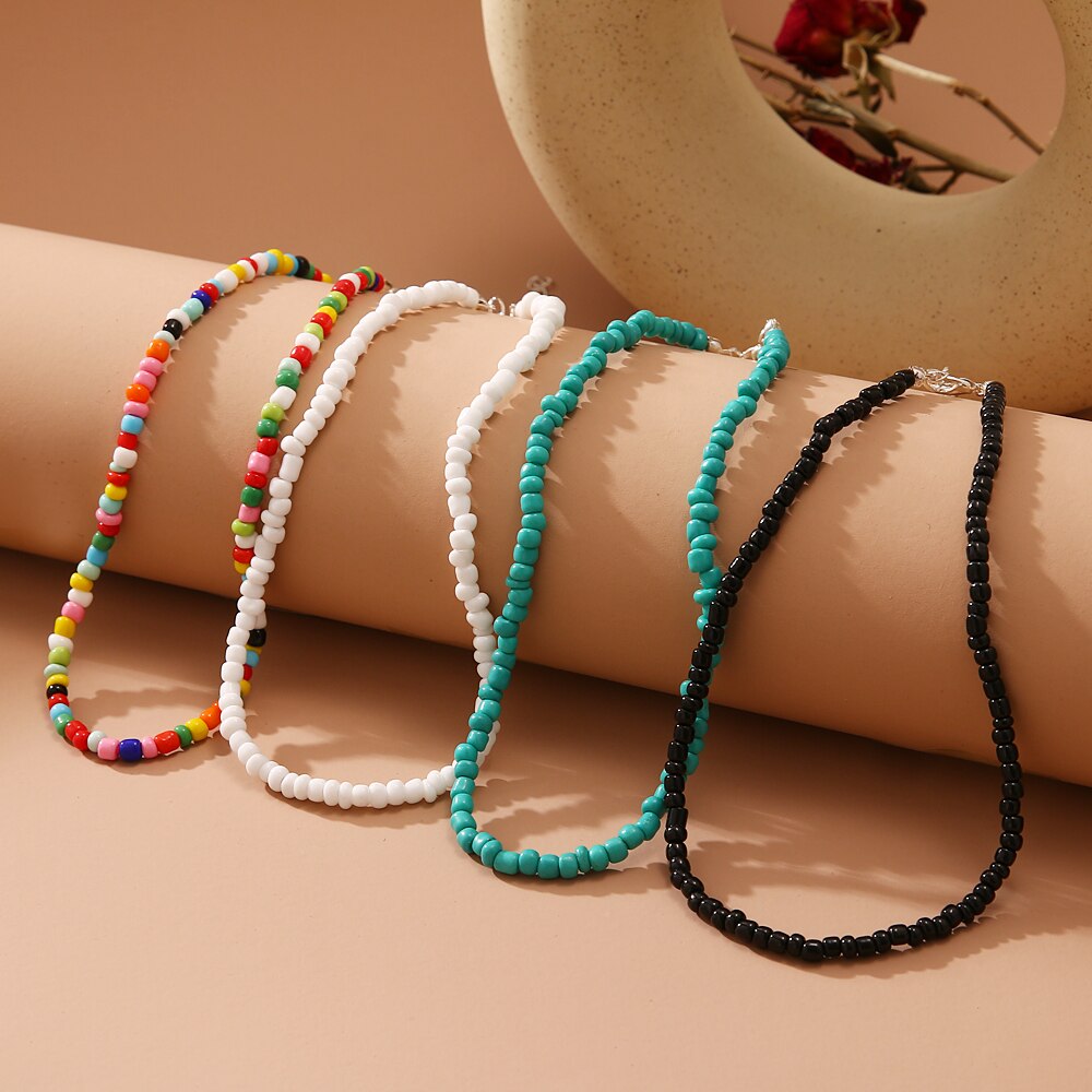 Bohemian Colorful Seed Bead Flower Choker Necklace Statement Short Collar Clavicle Chain Necklace for Women Jewelry
