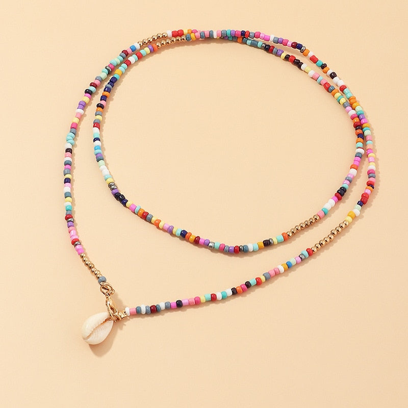 Bohemian Colorful Seed Bead Shell Choker Necklace Statement Short Collar Clavicle Chain Necklace for Women Female Boho Jewelry