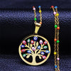 Bohemian Colorful Turkey Eyes Stainless Steel Tree of Life Chain Necklace Gold Color Necklaces jewlery arbre de vie N5210S04