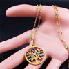 Bohemian Colorful Turkey Eyes Stainless Steel Tree of Life Chain Necklace Gold Color Necklaces jewlery arbre de vie N5210S04