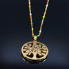 Bohemian Colorful Turkey Eyes Stainless Steel Tree of Life Chain Necklace Gold Color Necklaces jewlery arbre de vie N5210S04