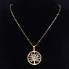 Bohemian Colorful Turkey Eyes Stainless Steel Tree of Life Chain Necklace Gold Color Necklaces jewlery arbre de vie N5210S04