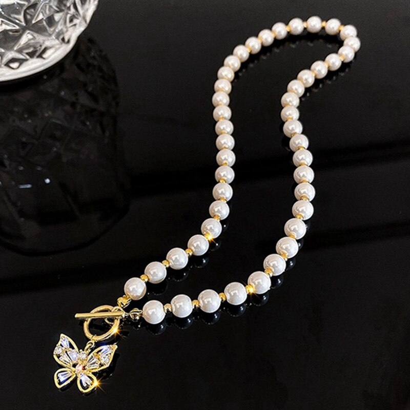 Bohemian Cute Butterfly Choker Necklace For Women Pearl Silver Color Clavicle Chain 2021 Female Chocker Jewelry